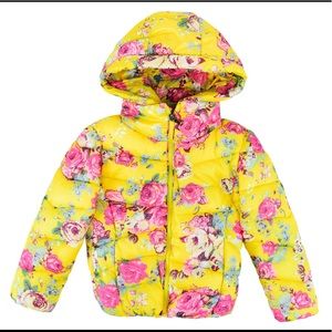 Girls Yellow Floral Print Padded Jacket Coat (124)